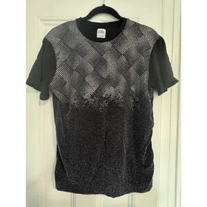 Zara Men's Glitter Tee Black Size Small
